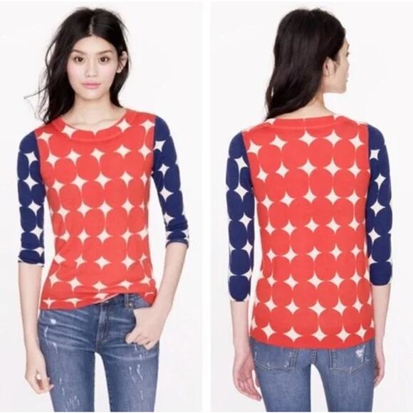 J. Crew 100% Merino Wool Tippi Sweater Pop Art Polka Dot Crew Neck 3/4 Sleeve - Picture 12 of 12
